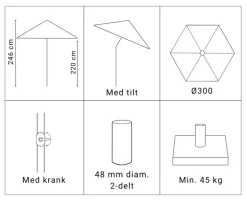 Alu Parasol Ø300 M/Tilt - Grå