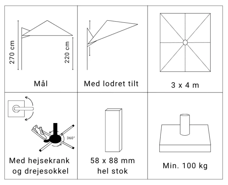 Cane-line Hyde Hængeparasol 3x4 meter med tilt - Trælook / Antracit