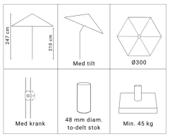 Cane-Line Sunshade Parasol Ø300 med tilt - Light Grey