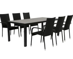 Ceramico Gine Havemøbelsæt m/ 6 stole - 90x195 cm - Grå / Sort