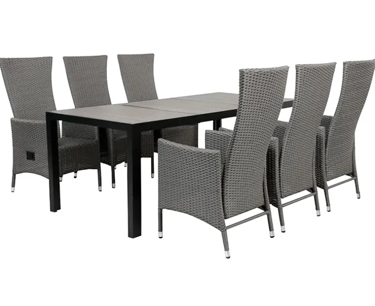 Ceramico Paris Havemøbelsæt m/ 6 stole - 90x195 cm - Grå