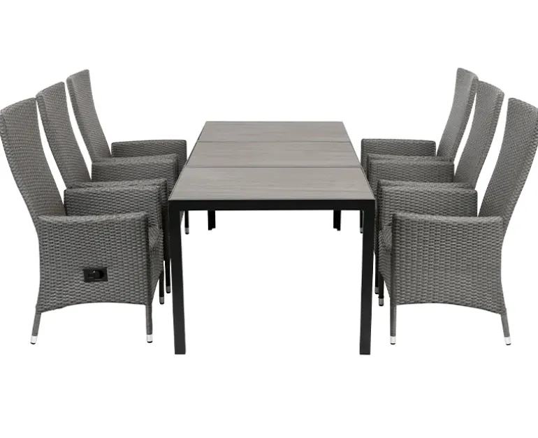 Ceramico Paris Havemøbelsæt m/ 6 stole - 90x195 cm - Grå