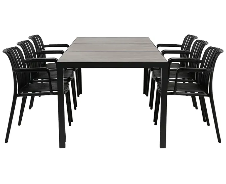 Ceramico Sonja Havemøbelsæt med 6 stole - 90x195 cm - Grå / Sort