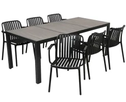 Ceramico Sonja Havemøbelsæt med 6 stole - 90x195 cm - Grå / Sort