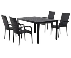 Chanita Gine Havemøbelsæt 90x150 med 4 stole - Sort