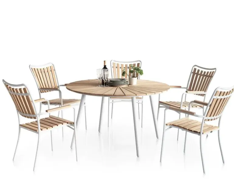 DaneLine Eva Havebord Ø130 cm - Kerneteak / Hvid