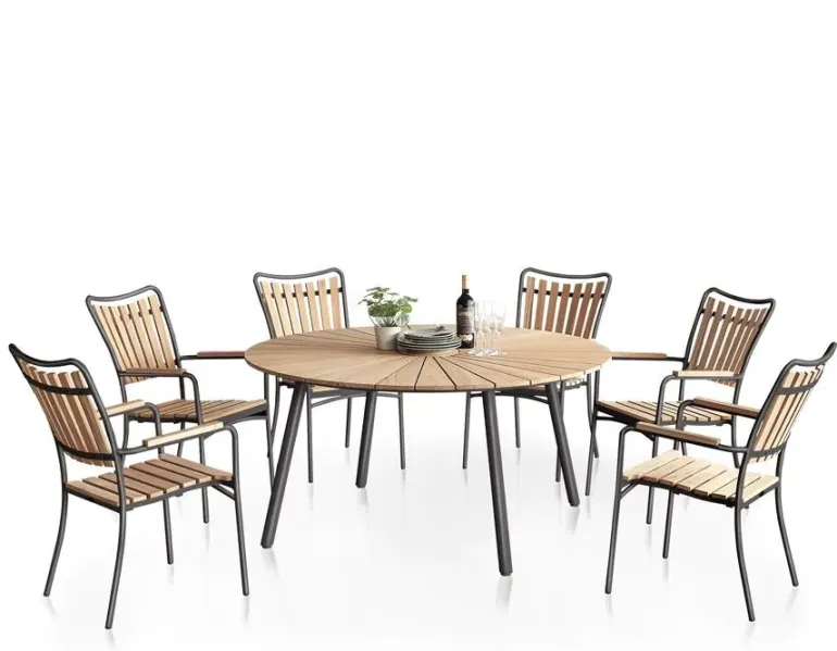 DaneLine Eva Havebord Ø150 cm - Kerneteak / Grå