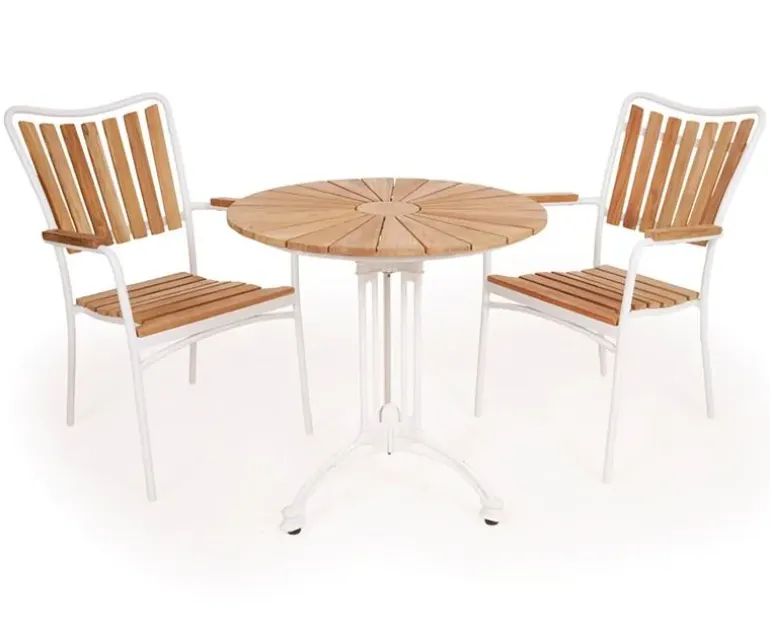DaneLine Eva Teak Cafésæt - Ø70 cm - Hvid