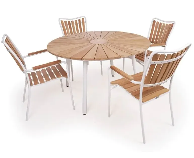 DaneLine Eva Teak Havemøbelsæt - Ø130 cm - Hvid