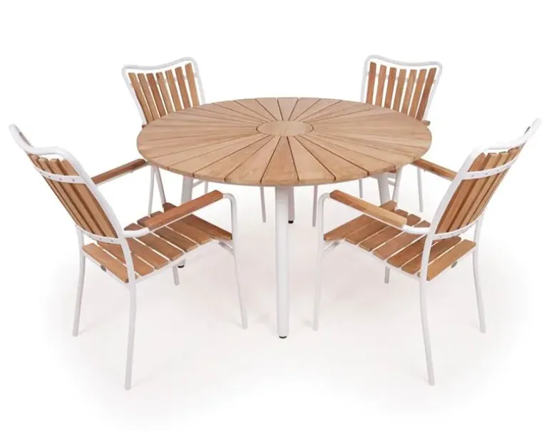 DaneLine Eva Teak Havemøbelsæt - Ø130 cm - Hvid