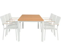 Firenze Fiola Havemøbelsæt med 6 stole - 90x200 cm - Hvid / Kerneteak