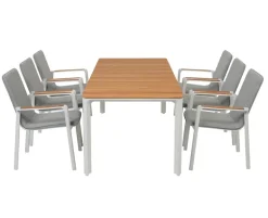 Firenze Havemøbelsæt med 6 stole - 90x200 cm - Hvid / Kerneteak