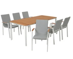 Firenze Havemøbelsæt med 6 stole - 90x200 cm - Hvid / Kerneteak