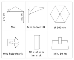 Hængeparasol Ø300 inkl. fod - Natur