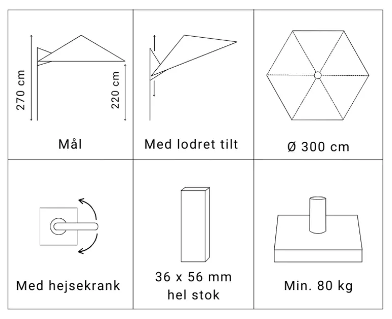 Hængeparasol Ø300 inkl. fod - Natur