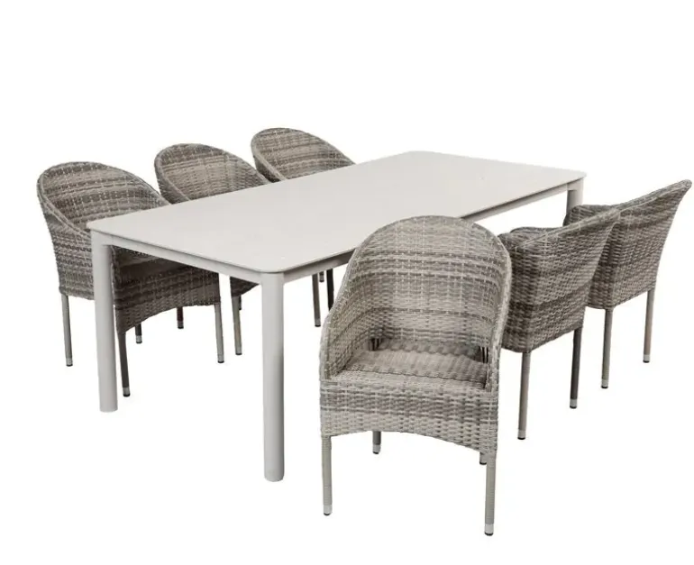 Karen Andrea Havemøbelsæt med 6 stole 99,50x210 cm - Gråhvid