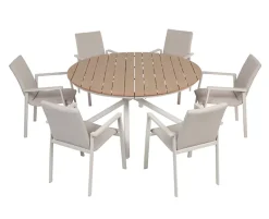Kira Celia Havemøbelsæt Ø152 med 6 stole - Teak look / Gråhvid