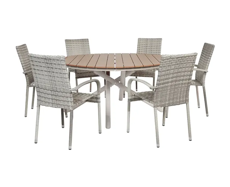 Kira Havebord Ø152 - Teak look / Gråhvid
