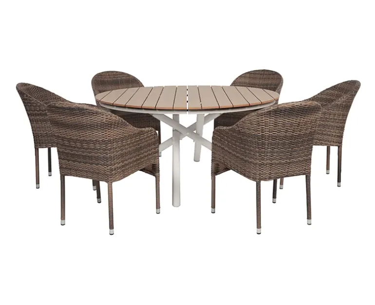 Kira Havebord Ø152 - Teak look / Gråhvid
