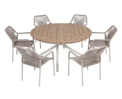Kira Havebord Ø152 - Teak look / Gråhvid