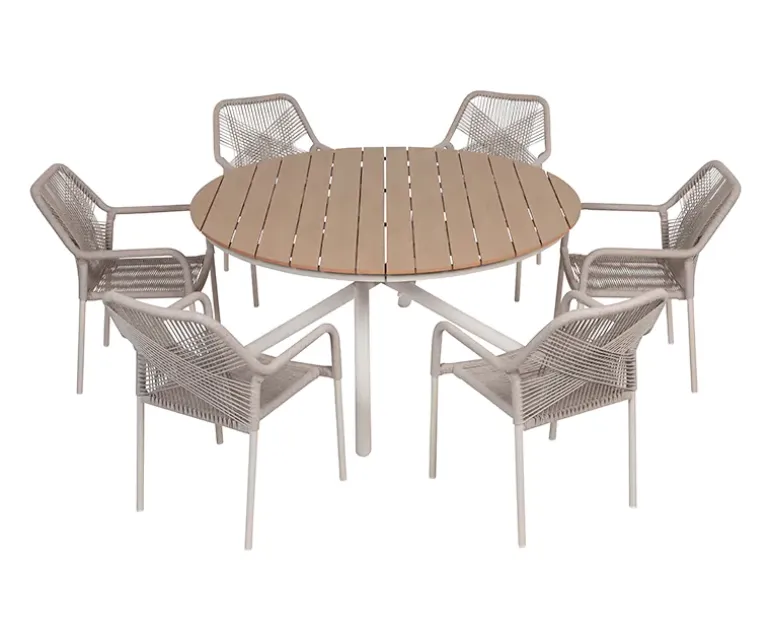 Kira Havebord Ø152 - Teak look / Gråhvid