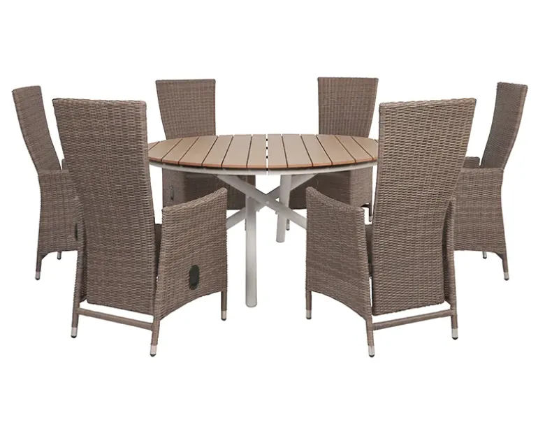 Kira Havebord Ø152 - Teak look / Gråhvid