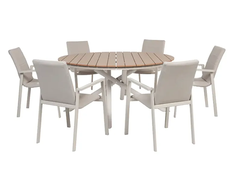 Kira Havebord Ø152 - Teak look / Gråhvid