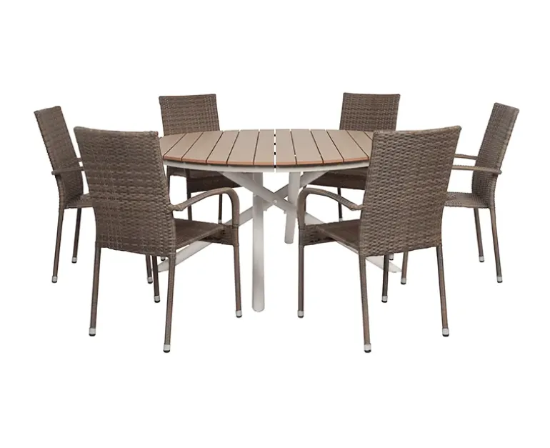 Kira Havebord Ø152 - Teak look / Gråhvid