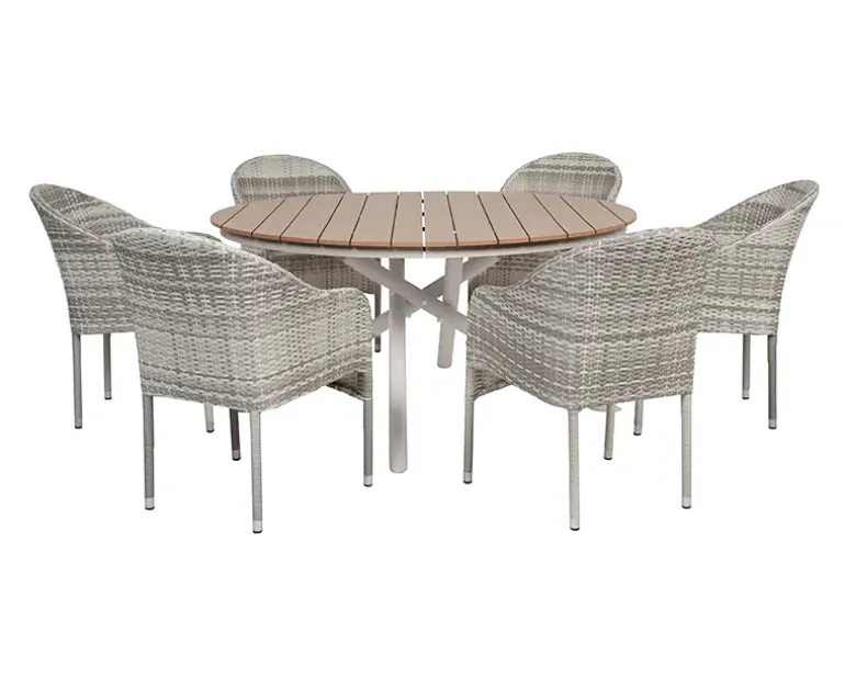 Kira Havebord Ø152 - Teak look / Gråhvid