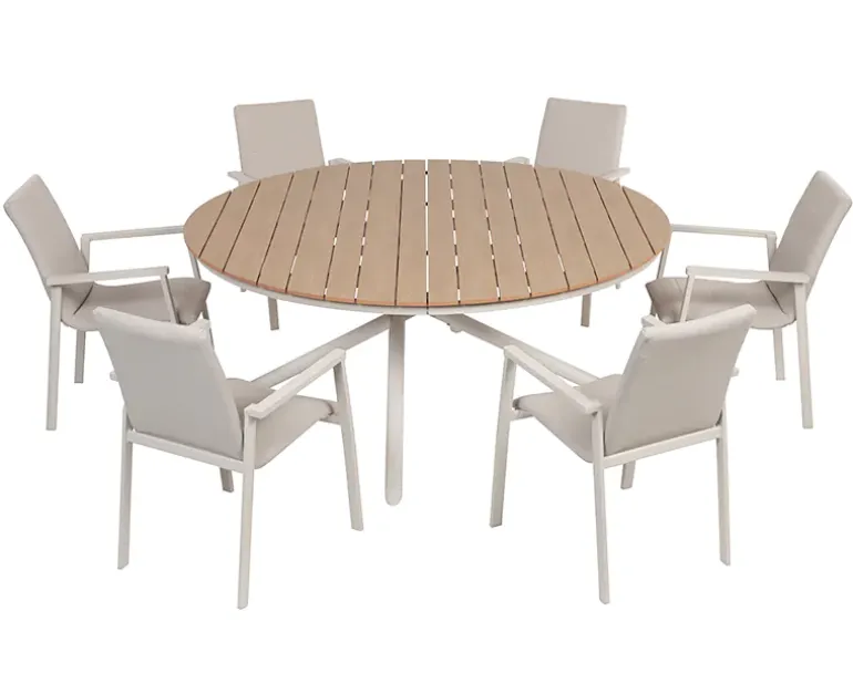 Kira Havebord Ø178 - Teak look / Gråhvid