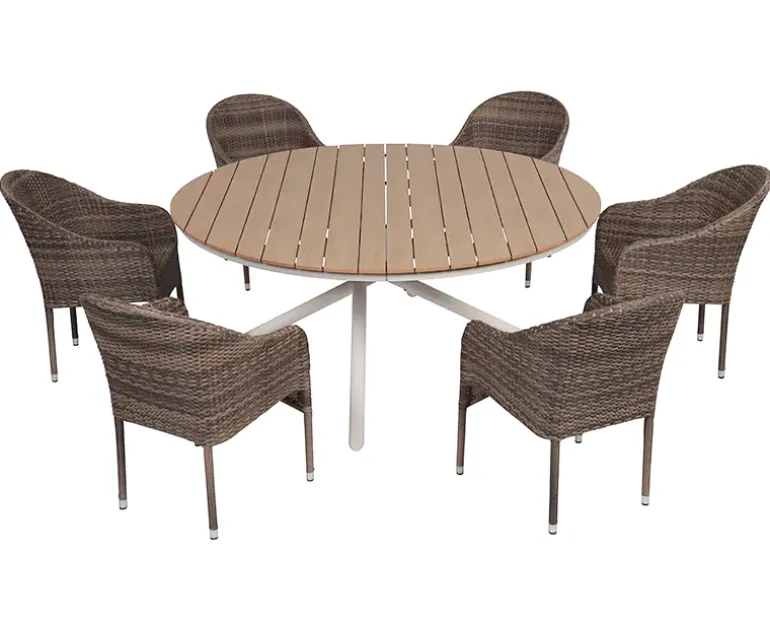 Kira Havebord Ø178 - Teak look / Gråhvid