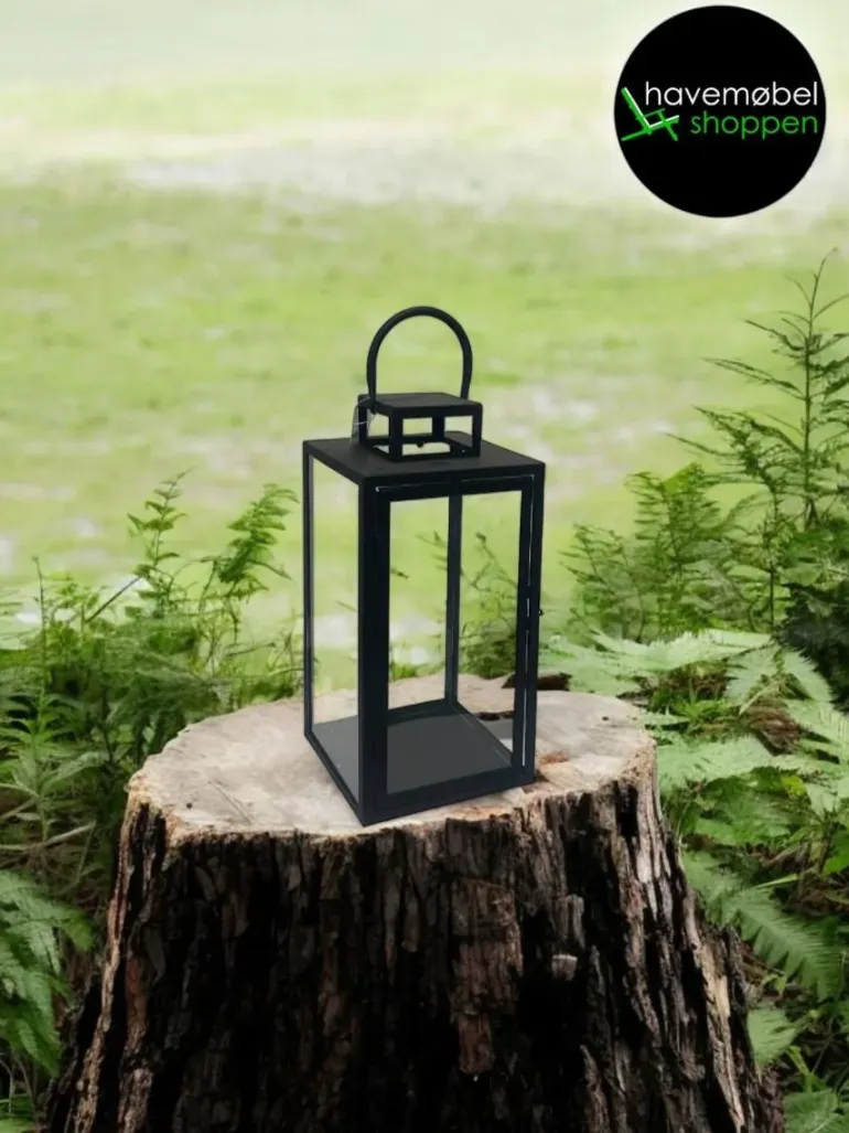 Lanterne i sort m/håndtag 18x18xH38 cm