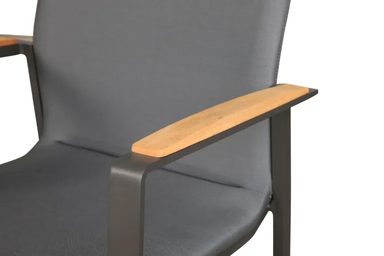 Lea Lux stabelstol med teak armlæn - Antracit / Grå
