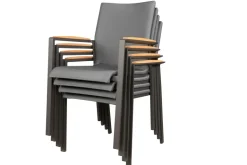 Lea Lux stabelstol med teak armlæn - Antracit / Grå