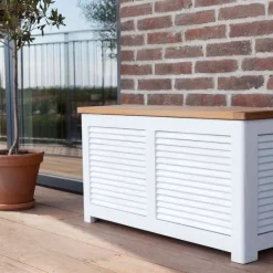 Lille Hvid Hyndeboks med teak låg