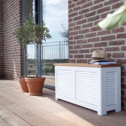 Lille Hvid Hyndeboks med teak låg