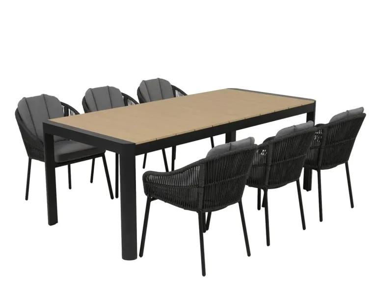 Lohals Svala Havemøbelsæt til 6 personer - 95 x 205/275 cm - Mørkegrå