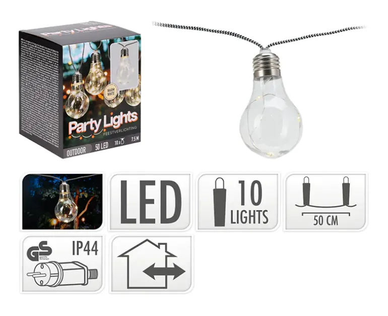 Lyskæde Partylight m/50 LED - Varm hvid