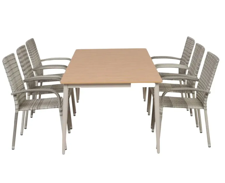 Malmø Geneve Havemøbelsæt til 6 personer - 100x200 cm - Gråhvid