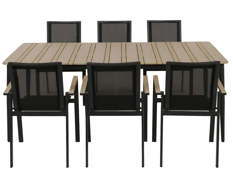 Malmø Havemøbelsæt m/6 Stabelstole 100x200 cm - Mørkegrå