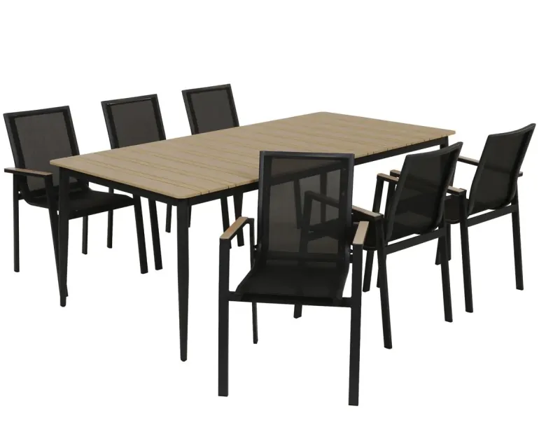 Malmø Havemøbelsæt m/6 Stabelstole 100x200 cm - Mørkegrå