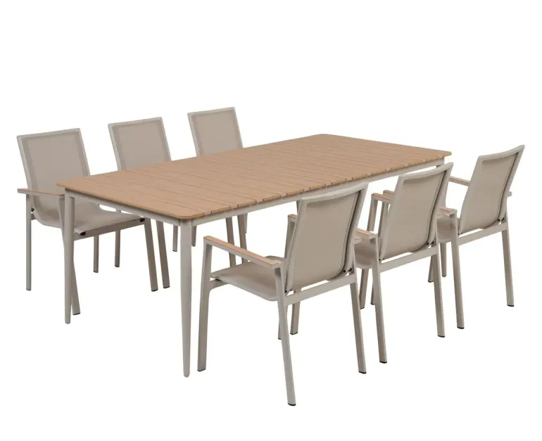 Malmø Havemøbelsæt med 6 stabelstole - 100x200 cm - Gråhvid