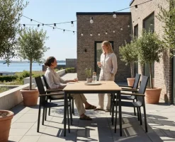 Malmø Havemøbelsæt med 4 Stabelstole - 100x160 cm - Mørkegrå