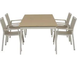 Malmø Havemøbelsæt med 4 stabelstole - 100x180/235 cm - Gråhvid