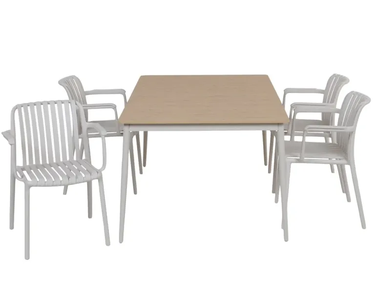 Malmø Sonja Havemøbelsæt med 4 stole - 100x160 - Gråhvid