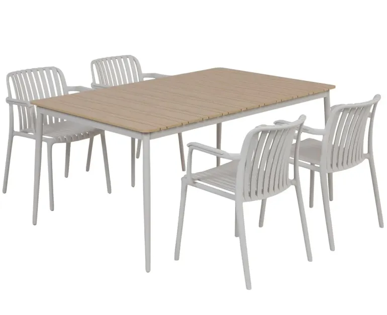 Malmø Sonja Havemøbelsæt med 4 stole - 100x160 - Gråhvid