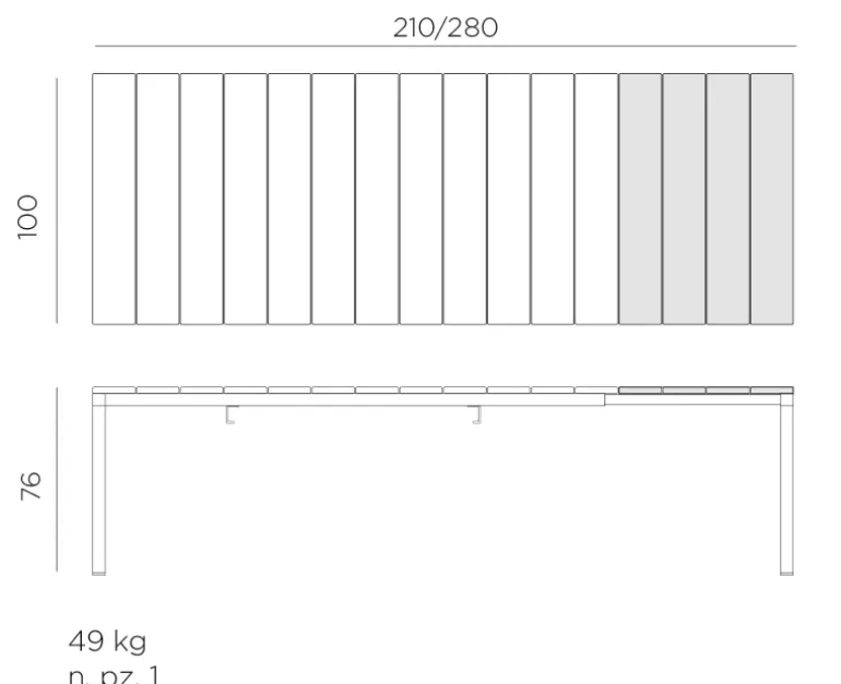 Nardi Rio 280 udtræksbord 100x210/280 - Latte