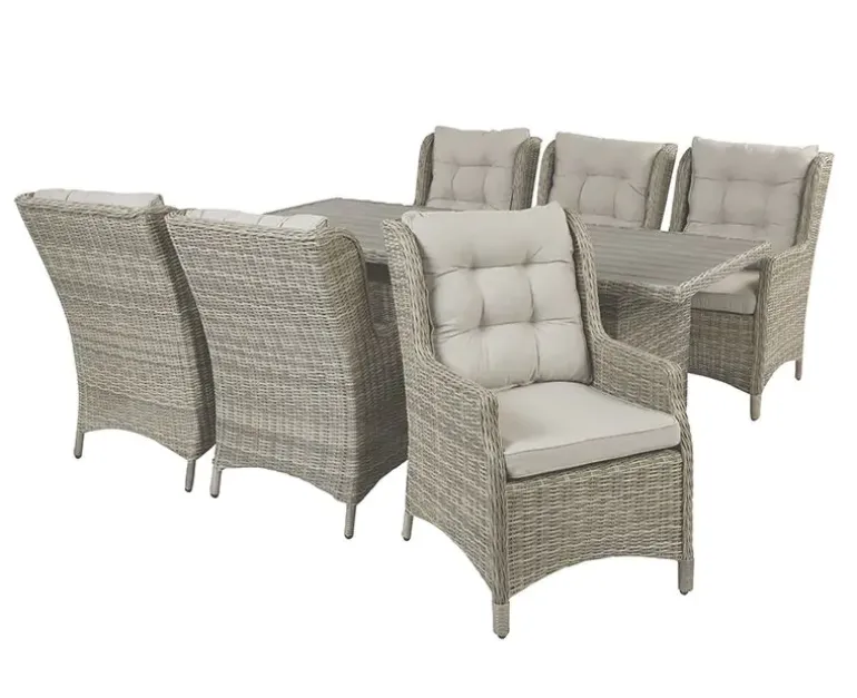 Rio Havemøbelsæt 94x210 inkl. 6 Loungestole m/ EASY DRY hynder - Lys Grå
