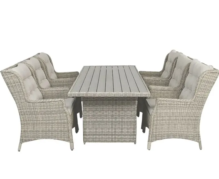 Rio Havemøbelsæt 94x210 inkl. 6 Loungestole m/ EASY DRY hynder - Lys Grå