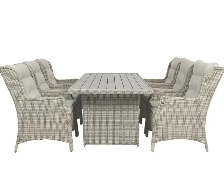 Rio Havemøbelsæt 94x210 inkl. 6 Loungestole m/ EASY DRY hynder - Lys Grå